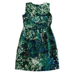 Adrienne Vittadini Silk Dress Women’s 8 Green Sheath Business Casual Midi Career